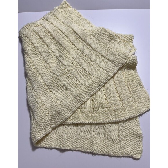 Handmade-Vintage Pastel Yellow Crochet Baby Blanket Afghan Unisex Soft 30x30 - Picture 3 of 6